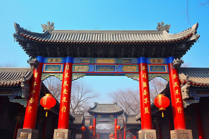冬日西安永兴坊的彩绘牌坊,高清,摄影图,摄影图片,图片大全,摄影图免费下载
